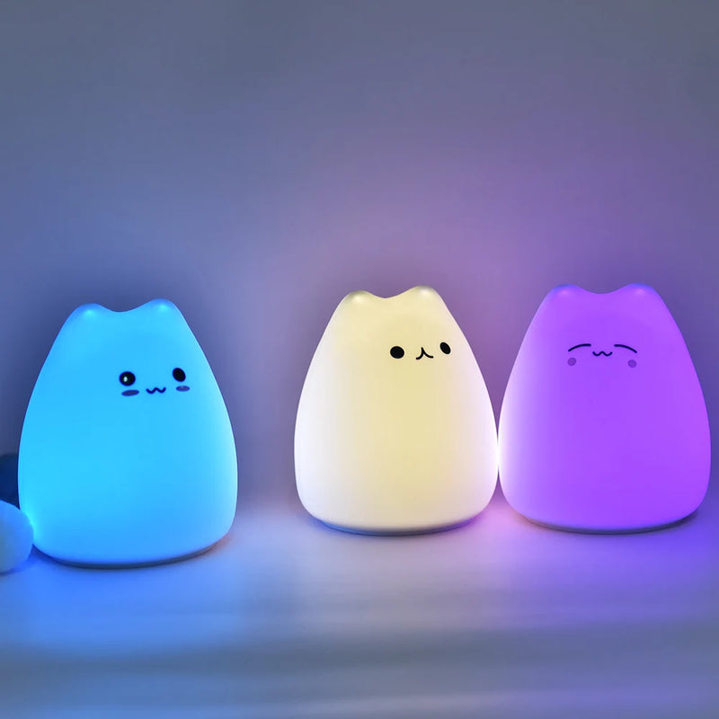 Luz noturna LED para crianças bebê crianças macio silicone sensor de toque 7 cores dos desenhos animados gato lâmpada de dormir decoração do quarto em casa